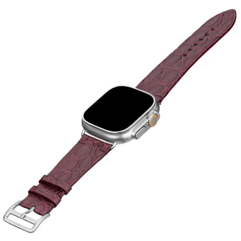 Slim Alligator Leather Watch Band – Classic Fit - Wine Red Color
